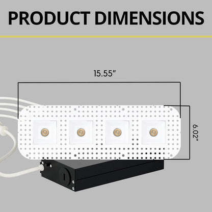P-7411 2 inch Trimless 4 Head Square White HO, 56/80W, 4800/6800 Lumens, 5CCT Recessed Light