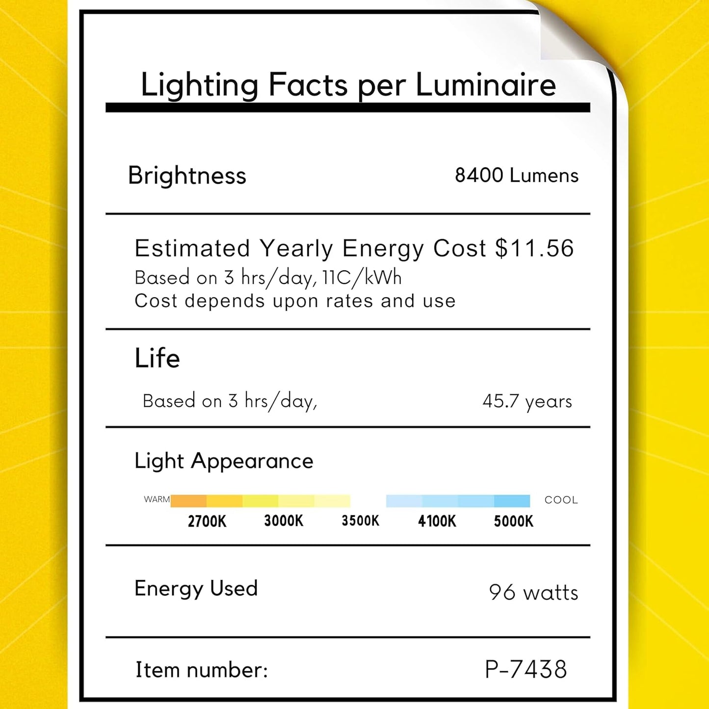 P-7438 3 inch Trimless 4 Head Square White HO, 96W, 8400 Lumens, Non-IC, 5CCT Recessed Light