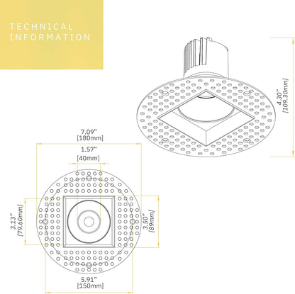 P-6370 3 Inch Trimless Square White 9W 850 Lumens 5CCT Recessed Light