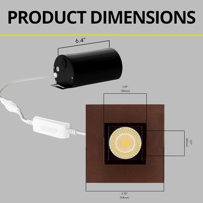 P-7528 3 inch Square Bronze, 8W, 800 Lumens, 5CCT Recessed Light