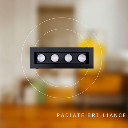 P-6617 4 Inch 4 Head Multiple Gimbal, Black Finish 72 Watts, 6400 Lumens 5CCT Recessed Light