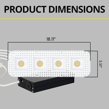 P-7420 3 inch Trimless 4 Head Square White 36W, 3400 Lumens, 5CCT Recessed Light