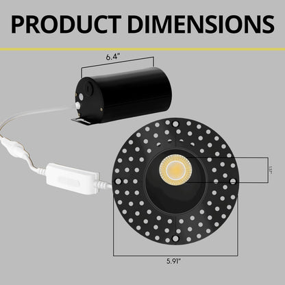 P-7552 3 inch Trimless Round Wall-Wash Black, 8W, 800 Lumens, 5CCT Recessed Light