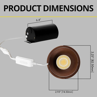 P-7081 3 Inch Millwork Trimless Round Bronze HO 15W, 1400 Lumens 5CCT Recessed Light