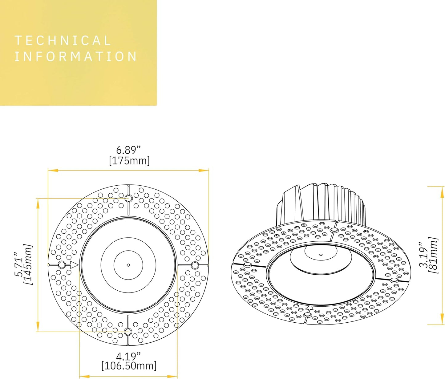 P-6438 4 Inch Trimless Round, Bronze Finish 15/22W,1600/2400 Lumens 5CCT Recessed Light