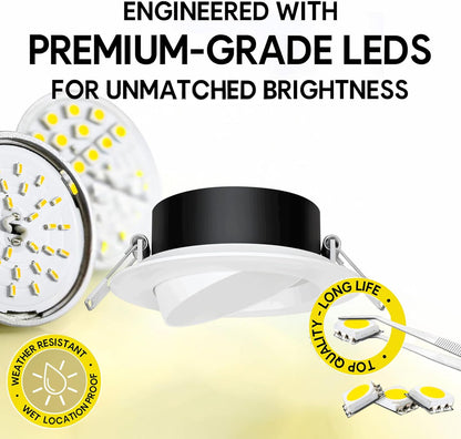 P-7482 4 inch Flat Gimbal Round White, 10W, 900 Lumens, 5CCT Recessed Light