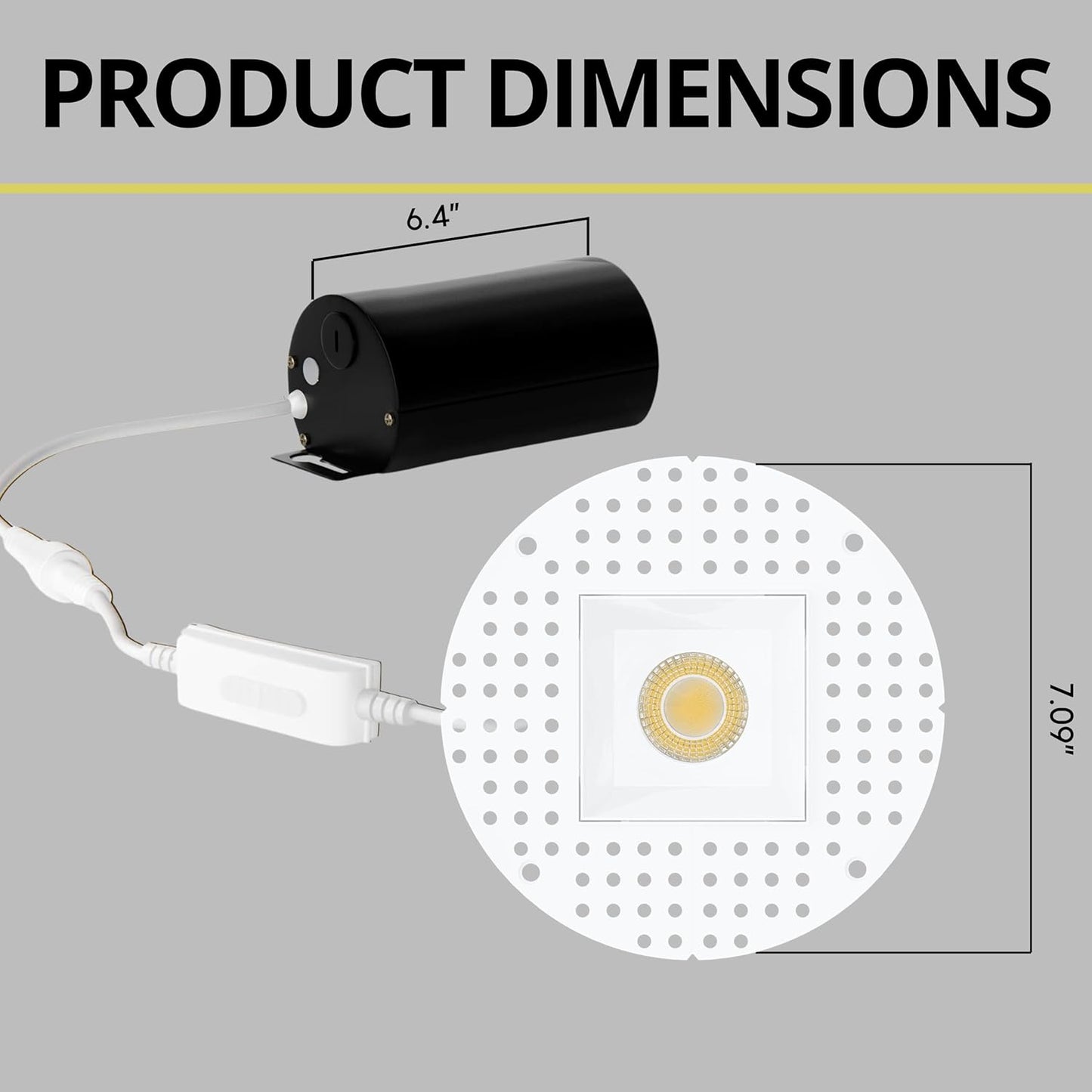 P-7417 3 inch Trimless Single Head Square White 9W, 850 Lumens, 5CCT Recessed Light
