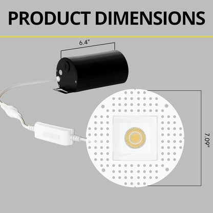 P-7417 3 inch Trimless Single Head Square White 9W, 850 Lumens, 5CCT Recessed Light