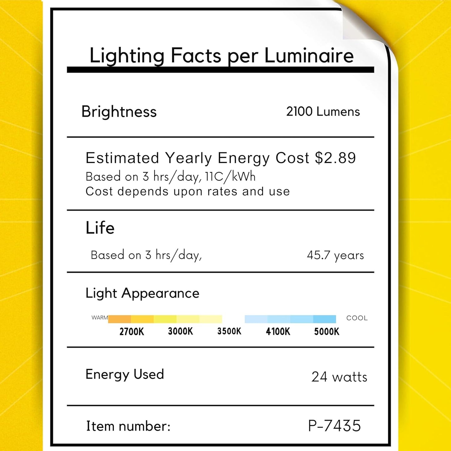 P-7435 3 inch Trimless Single Head Square White HO, 24W, 2100 Lumens, Non-IC, 5CCT Recessed Light