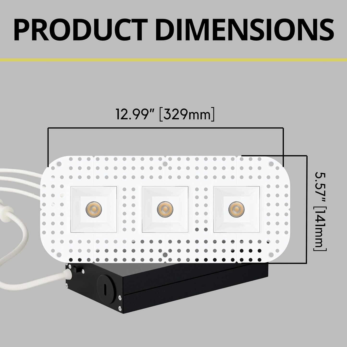 P-7383 1.5 inch Trimless 3 Head Square White HO, 45W, 3300 Lumens, 5CCT Recessed Light
