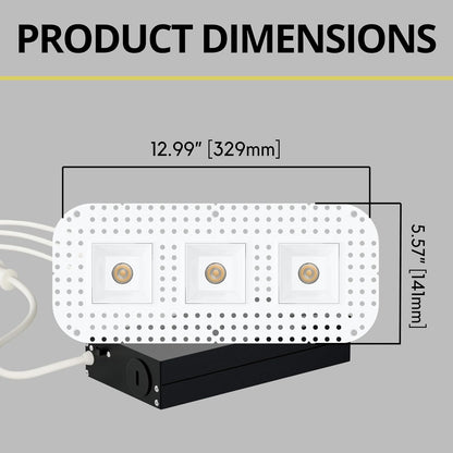 P-7383 1.5 inch Trimless 3 Head Square White HO, 45W, 3300 Lumens, 5CCT Recessed Light