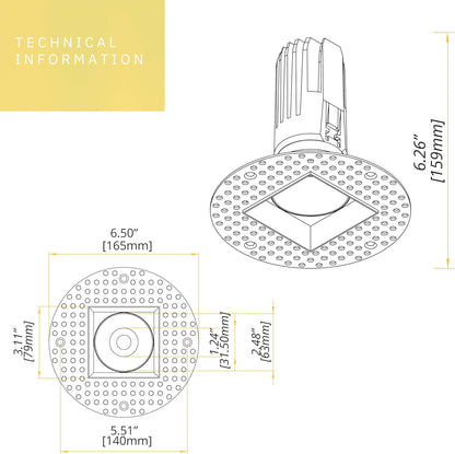 P-6389 2 Inch Trimless Square Black 20W-14W=170W-125W, 1700-1200 Lumens 5CCT Recessed Light