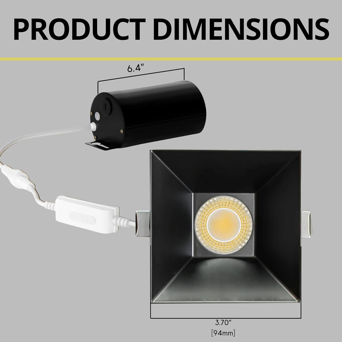 P-7558 3 inch Drop Trim Square Black, 8W, 800 Lumens, 5CCT Recessed Light