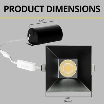 P-7558 3 inch Drop Trim Square Black, 8W, 800 Lumens, 5CCT Recessed Light