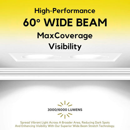 P-7470 4 inch Trimless 2 Head Square White HO, 40/64W, 4000/6000 Lumens, 5CCT Recessed Light