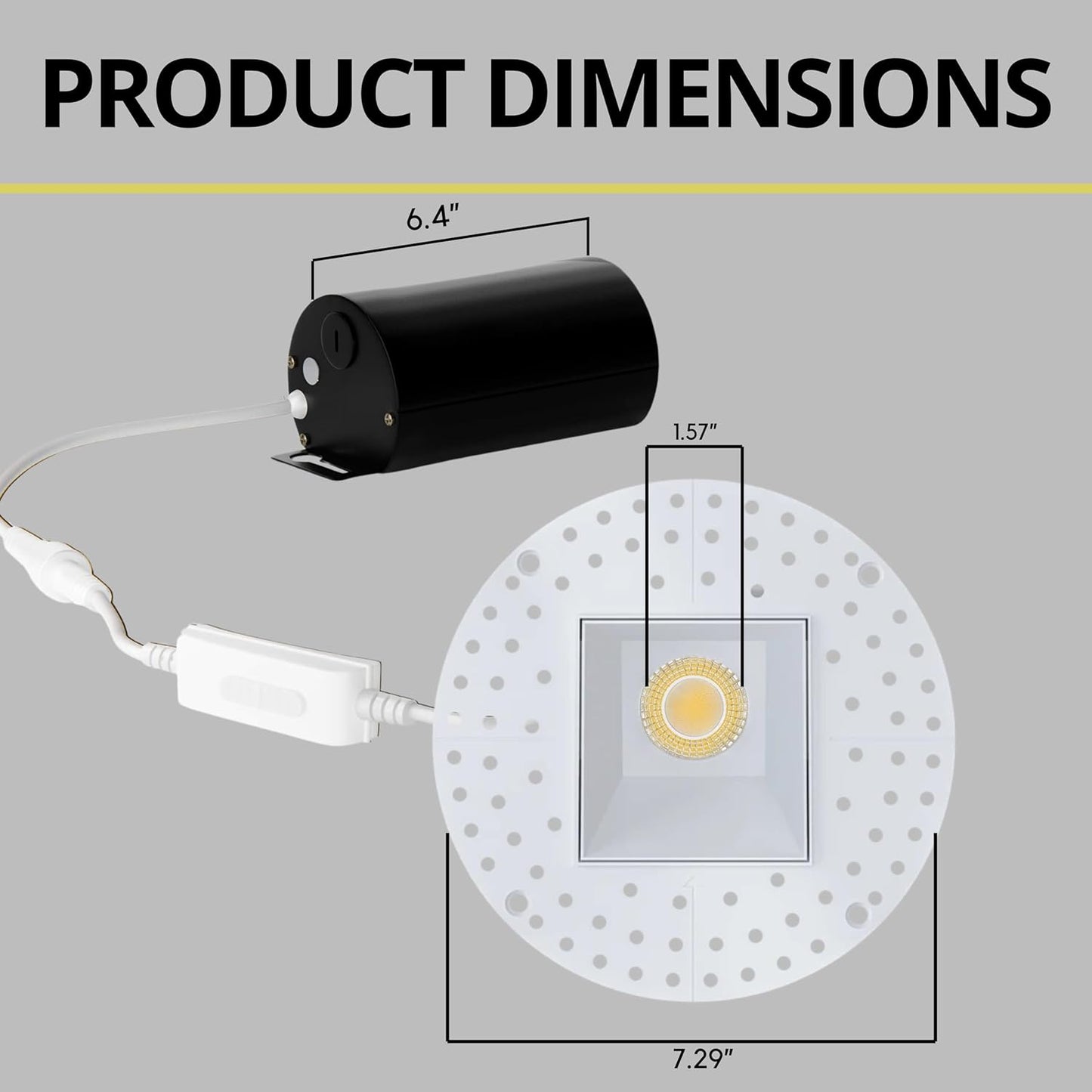 P-7500 3 inch Trimless Square Wall-Wash White, 9W, 850 Lumens, 5CCT Recessed Light