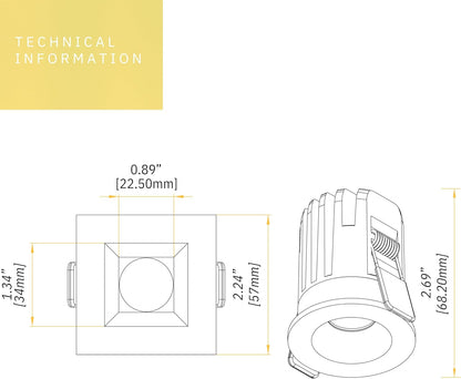 P-6501 1.5 Inch Square Brushed Brass Smooth, 7 Watts, 600 Lumens 5CCT Recessed Light