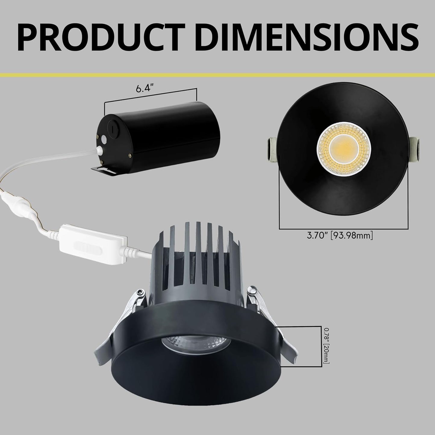 P-6947 3 inch Round Black 3/4 Inch Drop Trim Downlight Luminaire 9W=75W, 850 Lumens, 5CCT