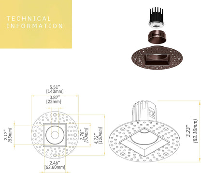 P-6363 1.5 Inch Trimless Square Bronze 7W 600 Lumens 5CCT Recessed Light
