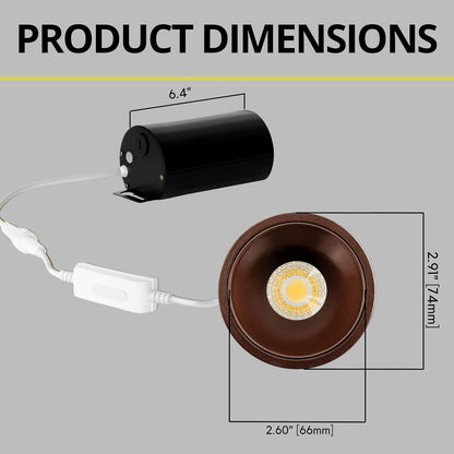 P-7071 2 Inch Millwork Trimless Round Bronze HO 20-14W, 1700-1200 Lumens 5CCT Recessed Light