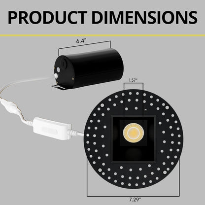 P-7501 3 inch Trimless Square Wall-Wash Black, 9W, 850 Lumens, 5CCT Recessed Light