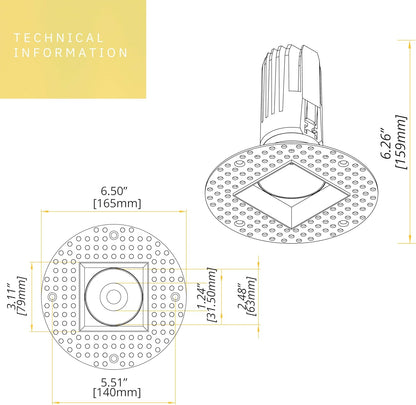 P-6369 2 Inch Trimless Square Bronze 20W-14W 1700-1200 Lumens 5CCT Recessed Light
