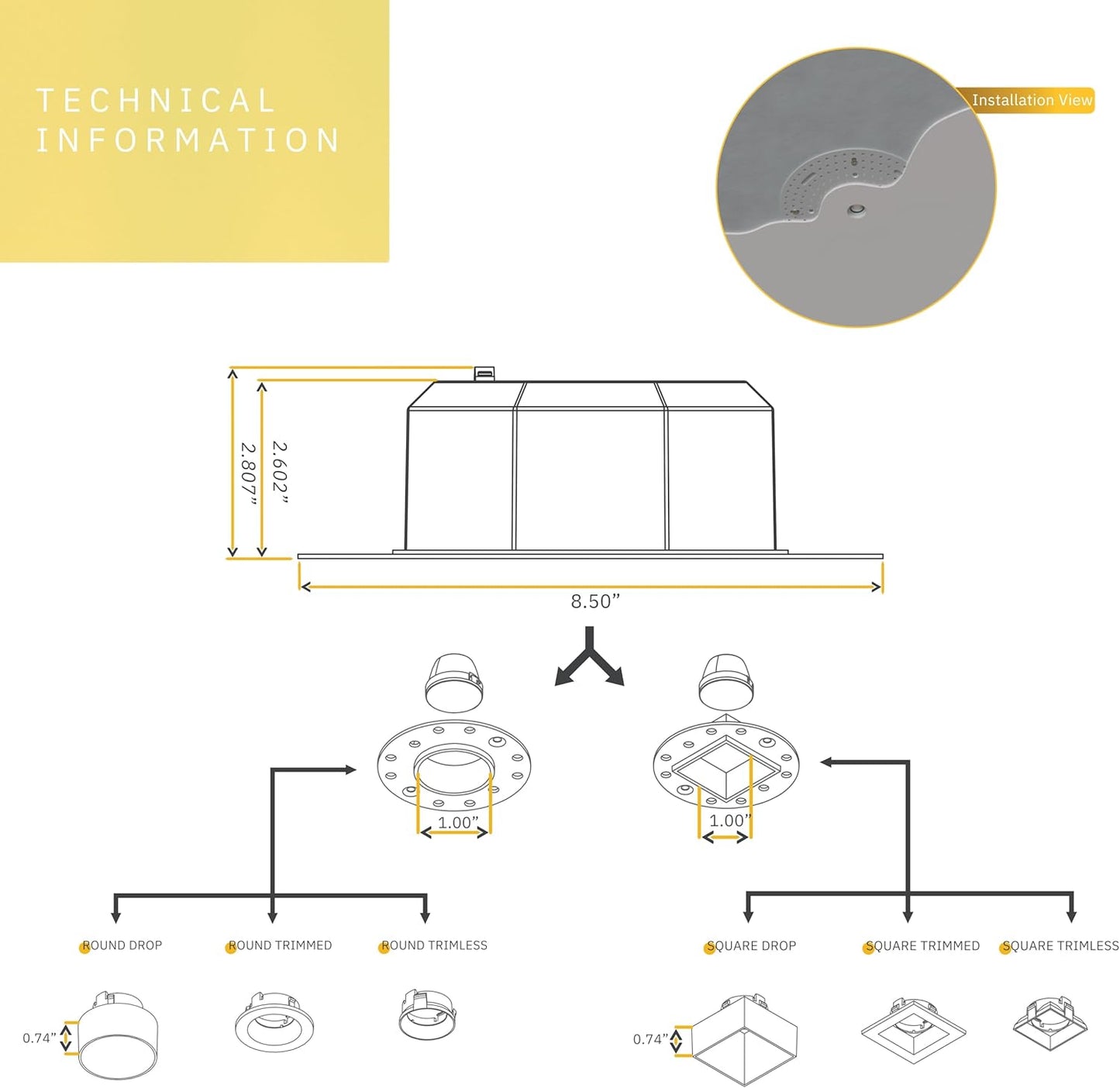 P-6559 1 Inch Mud-In Engine, 15 Watts, 1200 Lumens 5CCT Recessed Light