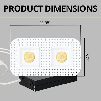 P-7444 3.5 inch Trimless 2 Head Square White, 18/30W, 1800/2800 Lumens, 5CCT Recessed Light