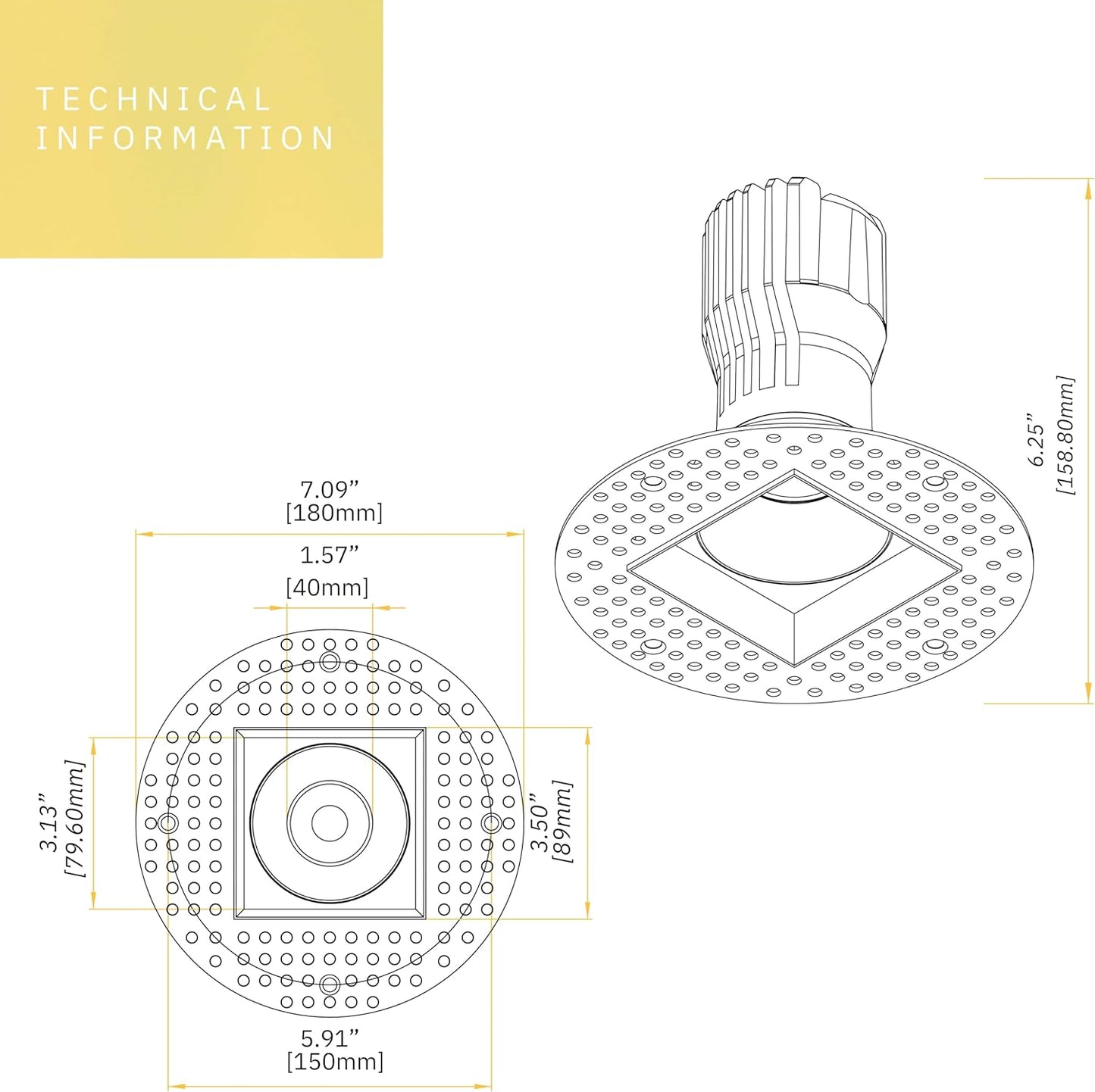 P-6371 3 Inch Trimless Square White 15W 1400 Lumens 5CCT Recessed Light