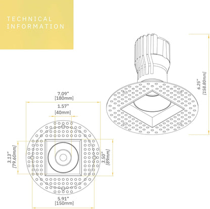 P-6371 3 Inch Trimless Square White 15W 1400 Lumens 5CCT Recessed Light