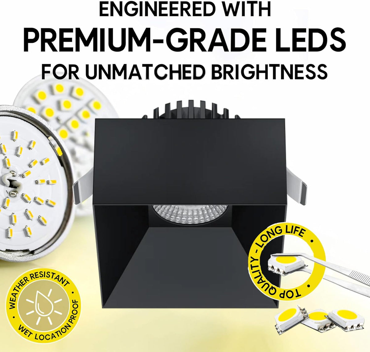 P-7558 3 inch Drop Trim Square Black, 8W, 800 Lumens, 5CCT Recessed Light