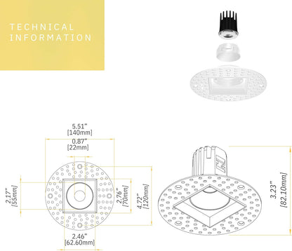 P-6361 1.5 Inch Trimless Square White 7W 600 Lumens 5CCT Recessed Light