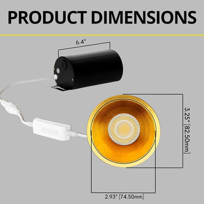 P-7088 3 Inch Millwork Trimless Round Brushed Brass HO 24W, 2100 Lumens 5CCT Recessed Light Non-IC