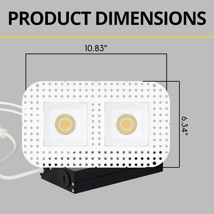 P-7418 3 inch Trimless 2 Head Square White 18W, 1700 Lumens, 5CCT Recessed Light