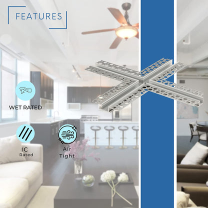 P-5278 Trimless LED Recessed Aluminum X Corner Connector, Tape Light Size 14mm, Length 10.5 Inch X 10.5 Inch