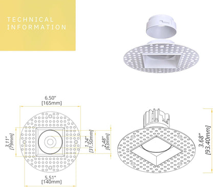 P-6364 2 Inch Trimless Square White 8W 700 Lumens 5CCT Recessed Light