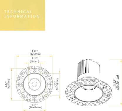 P-6355 3 Inch Trimless Round White 9W 850 Lumens 5CCT Recessed Light