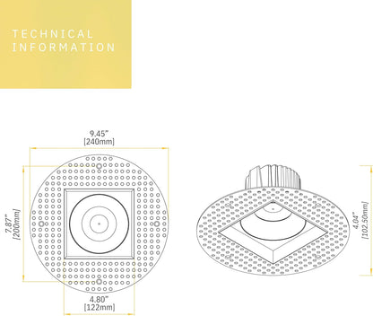 P-6442 4 Inch Trimless Square, Nickel Finish 15/22W,1600/2400 Lumens 5CCT Recessed Light