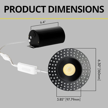 P-7143 3.5 inch Trimless Round Black HO 18-30W, 1700-2700 Lumens 5CCT Recessed Light