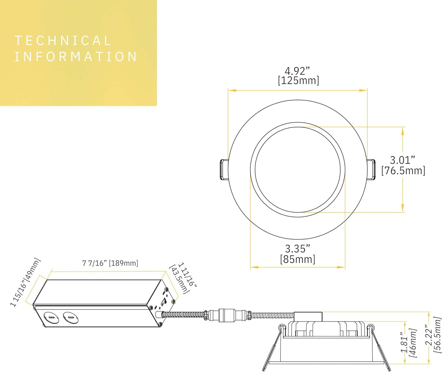 P-6402 4 Inch Slim Round White Finish 20W-15W=200W-125W, 2000-1400 Lumens 5CCT Recessed Light