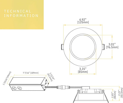 P-6402 4 Inch Slim Round White Finish 20W-15W=200W-125W, 2000-1400 Lumens 5CCT Recessed Light