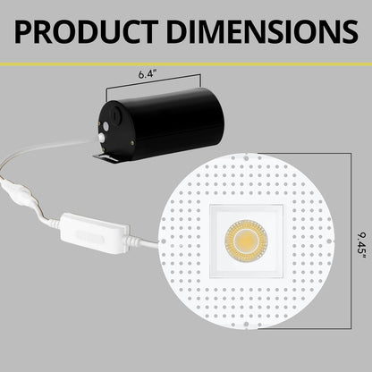 P-7460 4 inch Trimless Single Head Square White, 15/22W, 1600/2400 Lumens, 5CCT Recessed Light