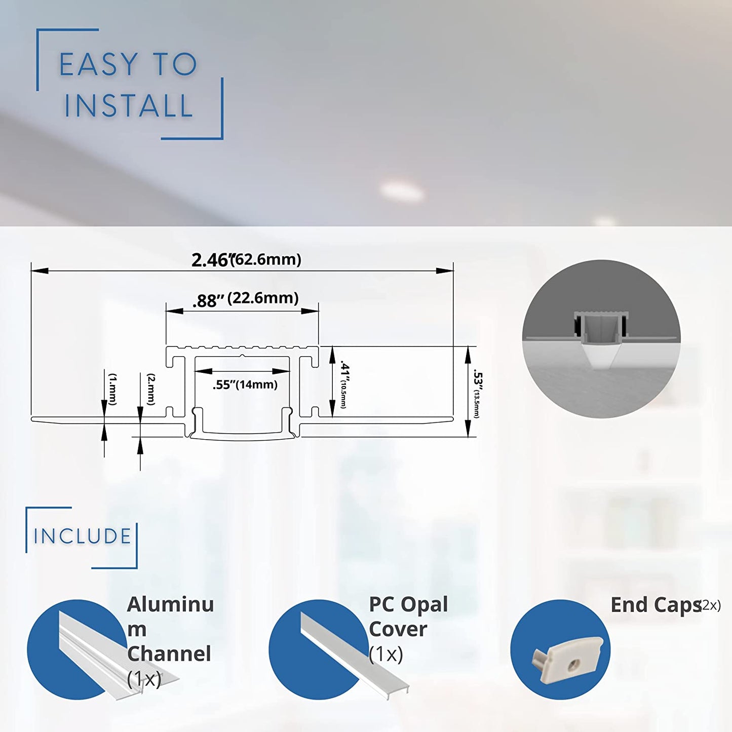 P-5275 Trimless LED Recessed Aluminum L Corner Connector, Tape Light Size 14mm, Length 6.5 Inch
