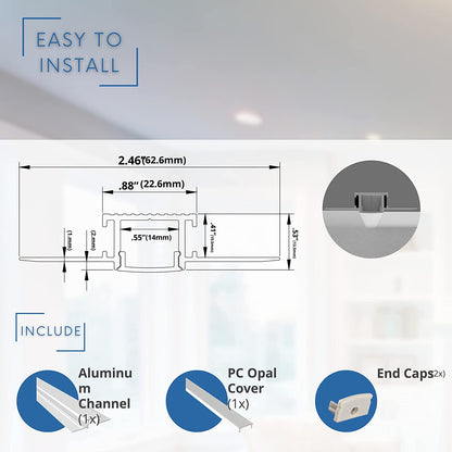 P-5275 Trimless LED Recessed Aluminum L Corner Connector, Tape Light Size 14mm, Length 6.5 Inch