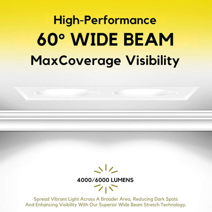 P-7465 4 inch Trimless 2 Head Round White HO, 40/64W, 4000/6000 Lumens, 5CCT Recessed Light
