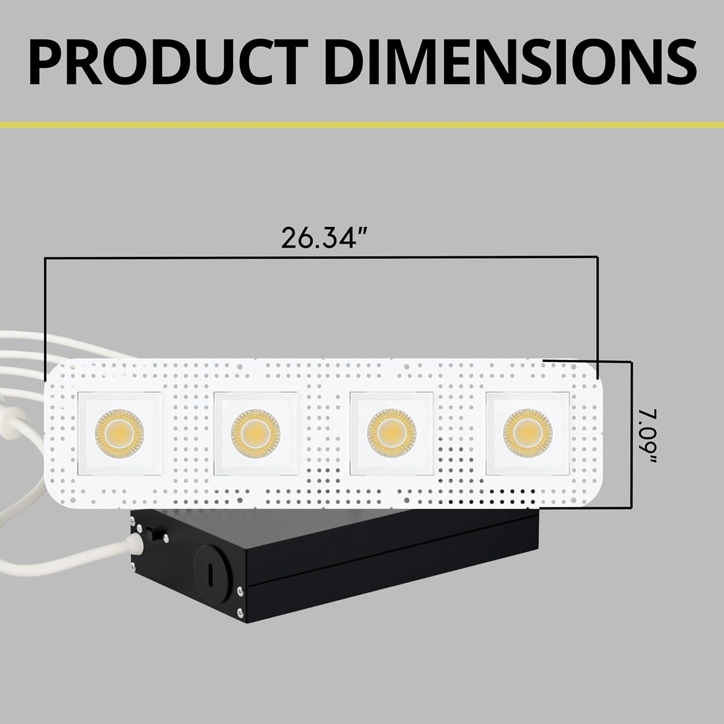 P-7463 4 inch Trimless 4 Head Square White, 60/88W, 6400/9600 Lumens, 5CCT Recessed Light