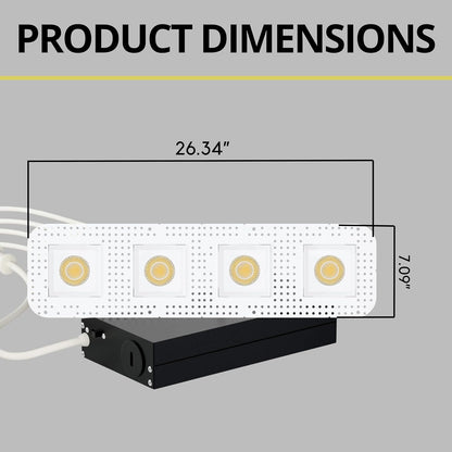 P-7463 4 inch Trimless 4 Head Square White, 60/88W, 6400/9600 Lumens, 5CCT Recessed Light