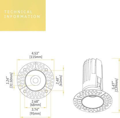 P-6353 2 Inch Trimless Round Bronze 14W-8W 1200-750 Lumens 5CCT Recessed Light