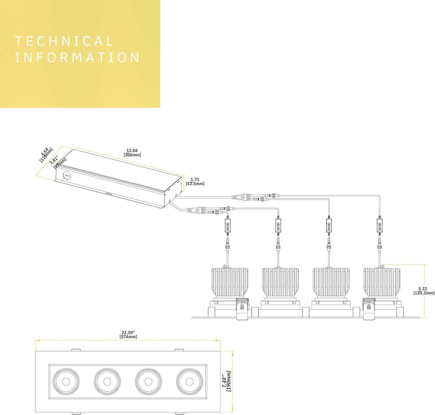P-6617 4 Inch 4 Head Multiple Gimbal, Black Finish 72 Watts, 6400 Lumens 5CCT Recessed Light