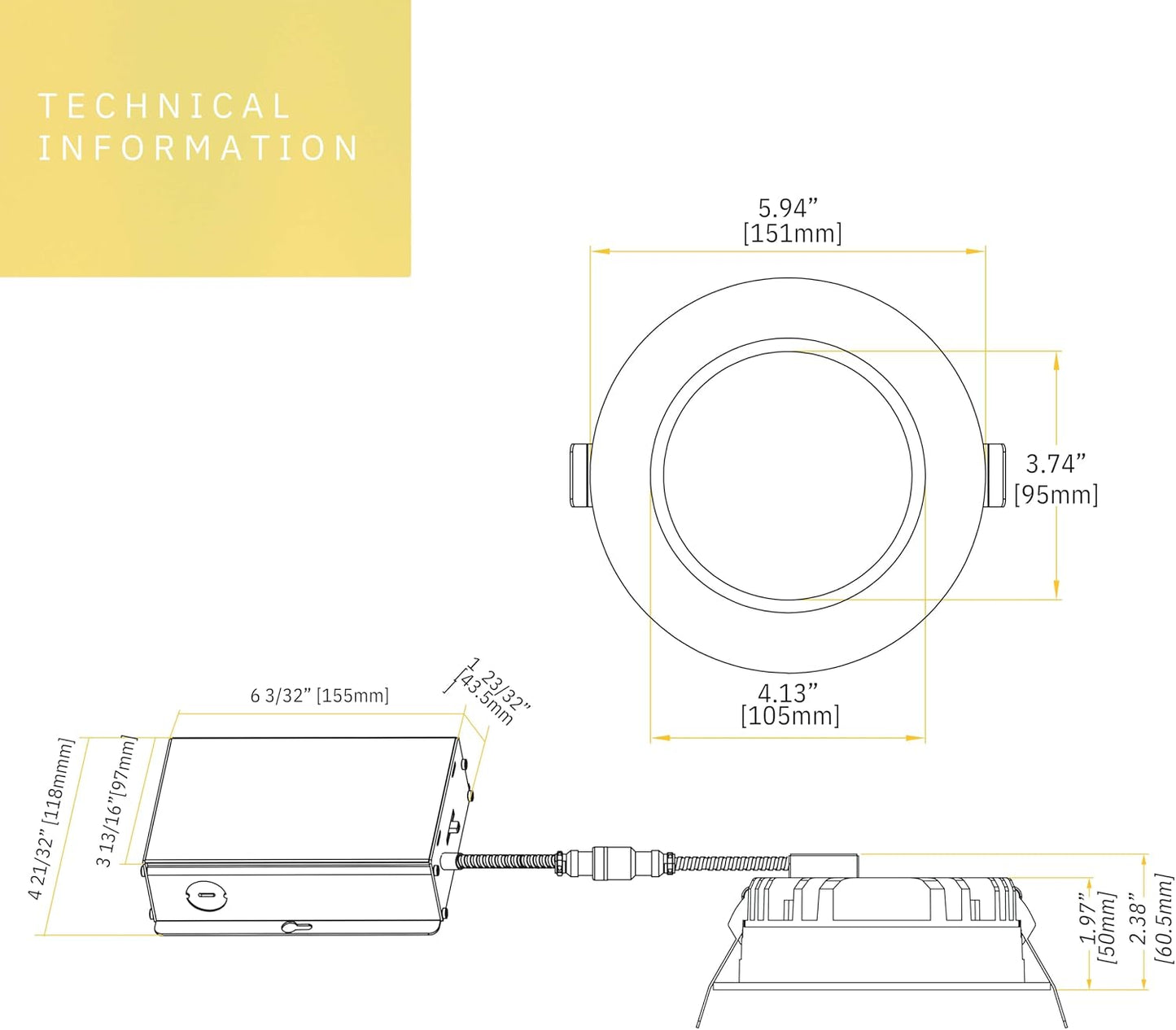 P-6403 5 Inch Slim Round White Finish 32W-23W=300W-200W, 3000-2000 Lumens 5CCT Recessed Light